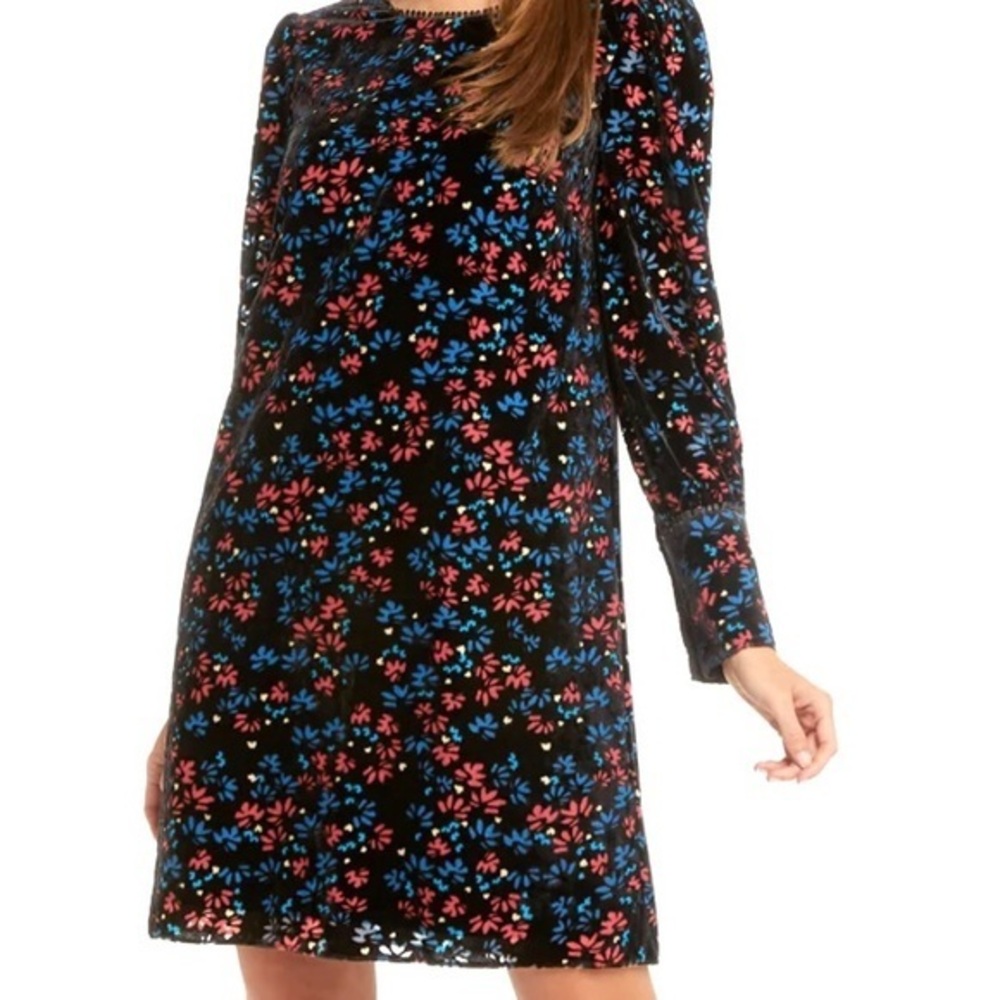 Draper James Velour Flower Long Sleeve Black Floral Dress Size M new w/o tags